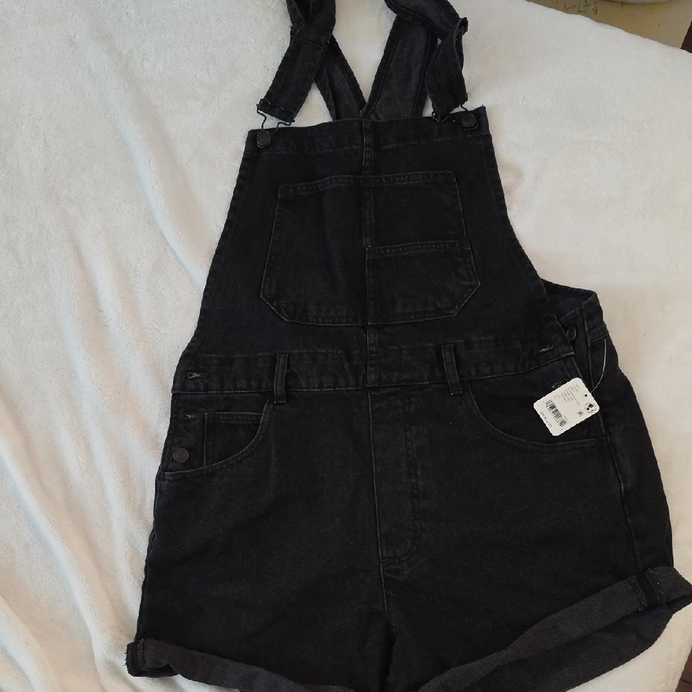 Free People Black Jean Shorts Overalls